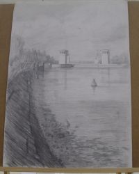 Картина карандаш "Канал имени Москвы". Художник Минкина О.Б. 2007